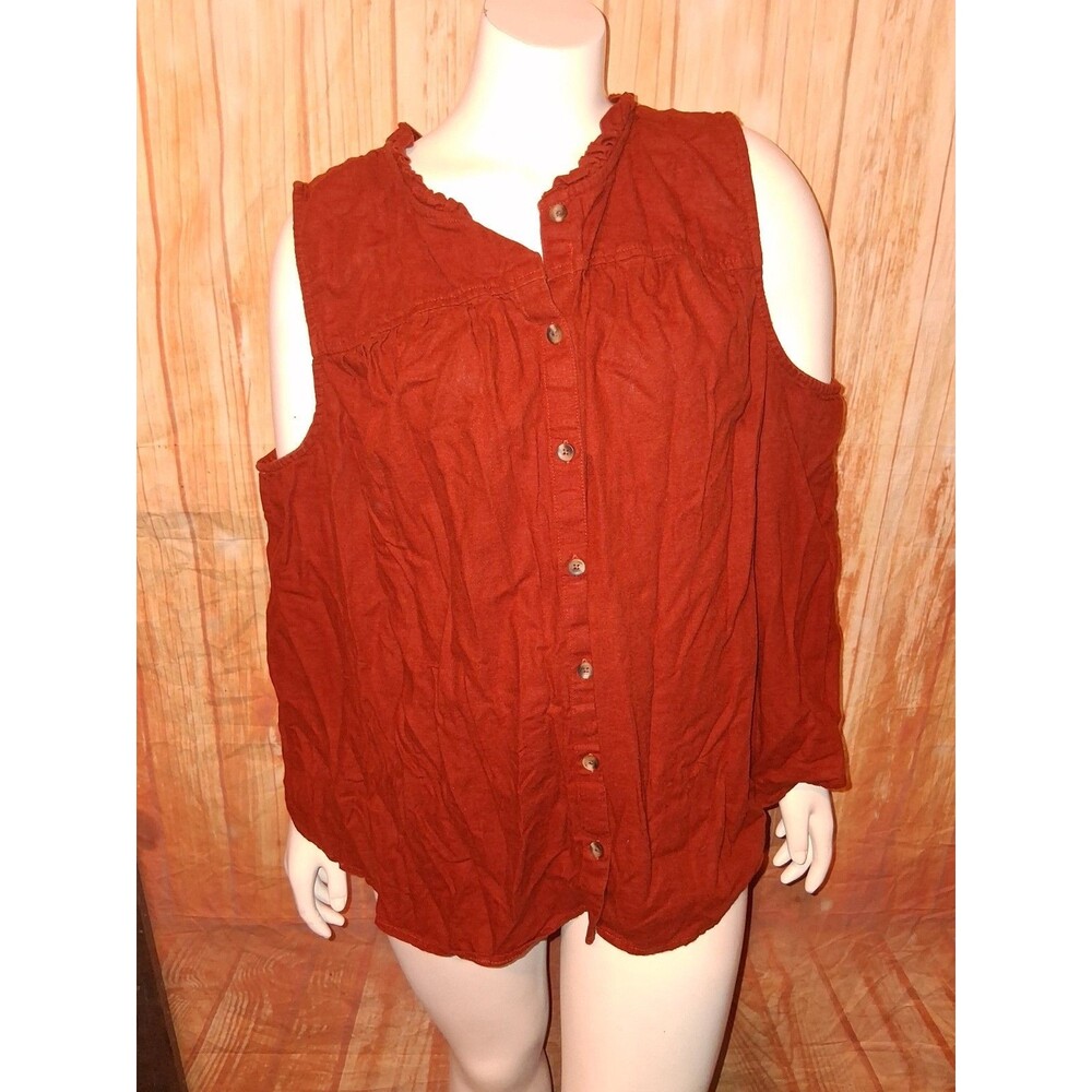 Sonoma Orange Sleeveless Vneck Button Up Blouse Sz 2X